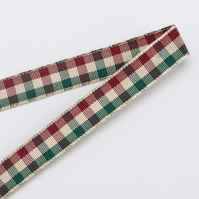Ribbli Burgundy and Forest Green Gingham Ribbon,100% Polyester Woven Edge,3/8 Inch x 10 Yard,Plaid Ribbon Use for Christmas Gift Wrapping,Party Decoration