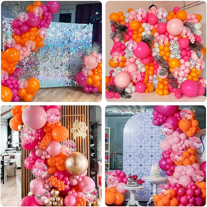 BAUANOOY Pink and Orange Balloons, 60pcs 12 Inch Pink and Orange Party Decorations with Confetti Balloons for Bachelorette Tropical Luau Party Engagement Birthday Party Decorations
