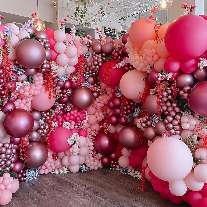 HILAVO Balloon Arch Kit - Hot Pink, Baby Pink, Metallic Party Helium Balloons Garland With Pastel Light, Dark Magenta, Latex Balloons for Girls Wedding, Baby Shower, Princess Birthday Party Decor