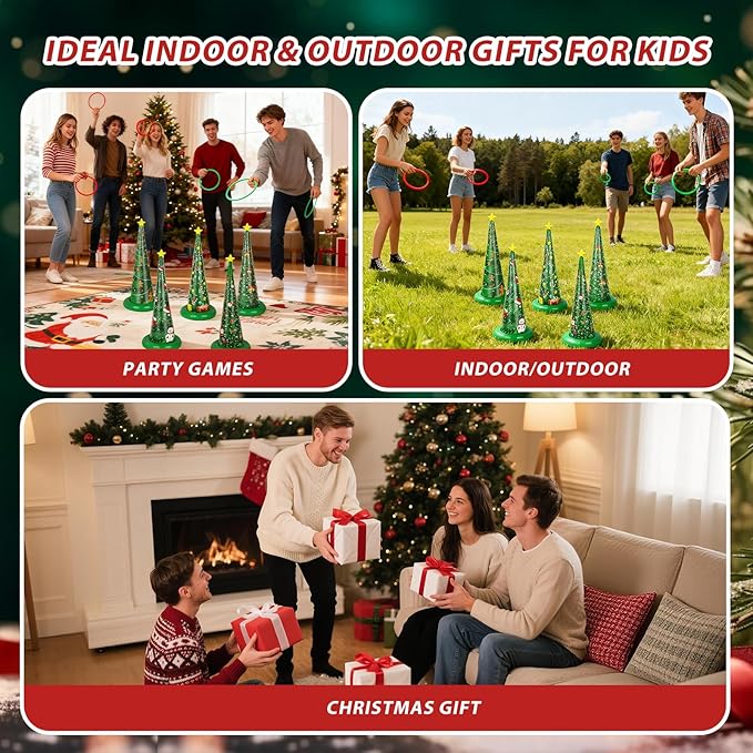 5 Pack Christmas Ring Toss Games, Christmas Tree Inflatable Ring Toss Game Set with Pump, for Adults, Family, Holiday Indoor Outdoor Party Game Garden Toys Gifts