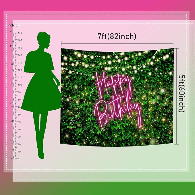 Mocsicka 7x5ft Green Leaves Happy Birthday Backdrop Elegant Greenery Pink Birthday Party Decorations for Women 30th 40th 50th Adult Background Photo Booth Props (Pink, 7x5ft (82x60 inch))