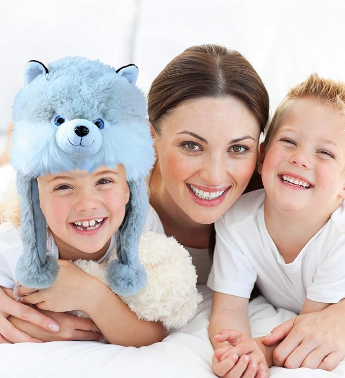 DolliBu Plush Hat – Super Soft Fleece Stuffed Animal Beanie with Ear Flaps, Cozy Warm Winter Hat for Kids – One Size