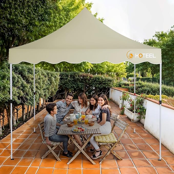 Hoteel 10x10 Pop Up Canopy Tent | One Person Setup Outdoor Shade, UPF 50+ and Waterproof, 210D Oxford Top, 3 Heights Adjustable, 600D Carry Bag for Beach, Events, Commercial Use (Khaki)