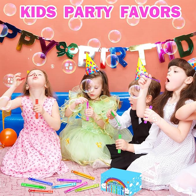 Bulk Toys for Kids Prizes 200 Pack, Mini Bubble Wands Party Favors for Toddlers, Small Basket Pinata Goodie Bag Stuffers, 4 of July Supplies Giveaways Handouts Stocking Fillers for Girls and Boys
