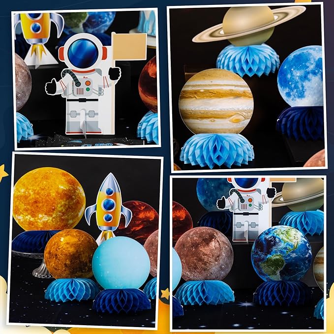 SUNBEAUTY 12 PCS Solar System Theme Honeycomb Centerpieces for Table Topper Outer Space Party Supplies Space Themed Party Decorations Space Birthday Decorations Galaxy Party Decorations