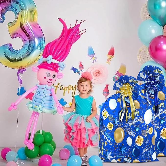 OILCUP 2 Pcs Large Gift Bags Oversized Plastic Storage Bags 48"x 36" with 2 Pcs Pull Flowers for Large Birthday Gift Wrapping, Kids Bike Gift Bags, Birthdays, Parties, New Parents Baby Showers