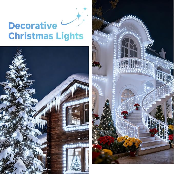 Mlambert 1500 LED Christmas Lights 492FT, Outdoor Waterproof Dimmable Fairy Lights with Remote, 8 Modes Indoor Lighting for Holiday Décor, Cool White