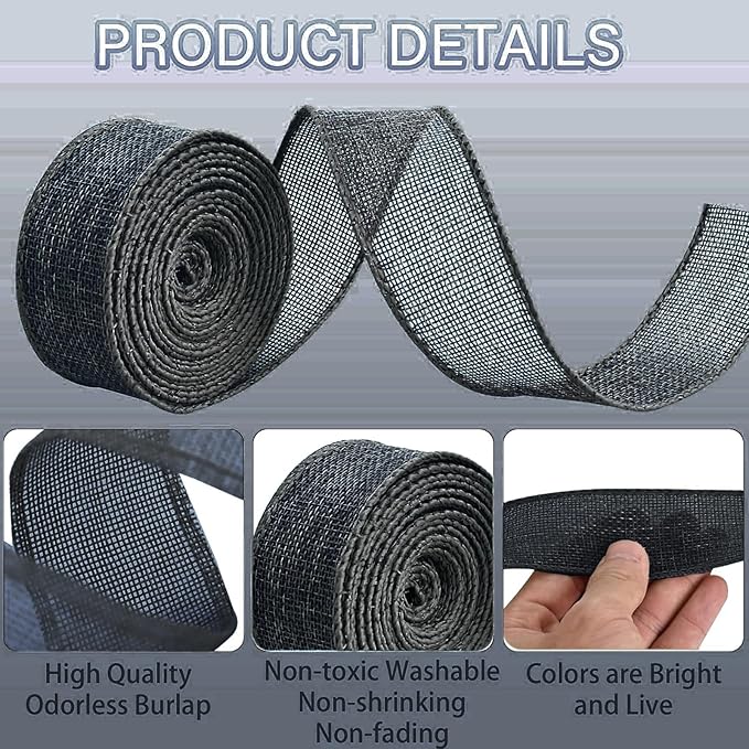 Navy Blue Burlap Ribbon 1 inch X 10 Yard Natural Linen Woven Burlap Ribbons DIY Handmade Edging Production Wreath Holiday Decoration Ribbon Gift Wrapping Dark Blue Burlap Ribbons