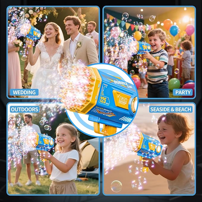 Deserthome Bubble Gun, 125 Holes Bubble Machine with Lights, Bubble Guns for Kids Ages 4-8 Year Old, Big Bubble Gun Blaster for Wedding, Easter Outdoor Toy Birthday Bubble Maker Party Favors (Blue)