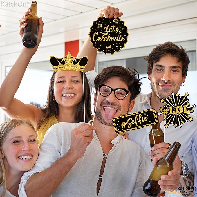 Katchon, 30 Pcs, Glitter New Years Photo Booth Props | NYE Photo Booth Props for New Years Eve Party Supplies 2026 | New Years Decorations 2026 | New Year Photo Props for NYE Decorations 2026