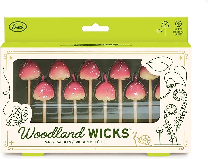 Genuine Fred Woodland Wicks, Set of 10 Mushroom Party Candles, Birthday Cake Candles, Cottagecore Aesthetic, Includes Two Sizes