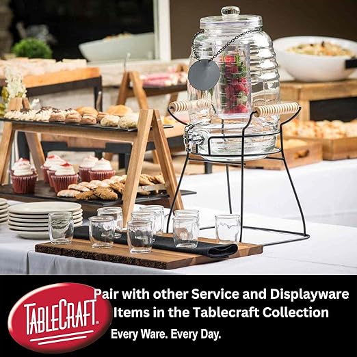 TableCraft BDG2000 Glass Beverage Dispenser, 2.5 Gal Rustic Country Drink Dispenser with Chrome Plated Faucet & Chalkboard Necklace, Clear Glass, 8.25" x 10.5" x 14", 1-Pack