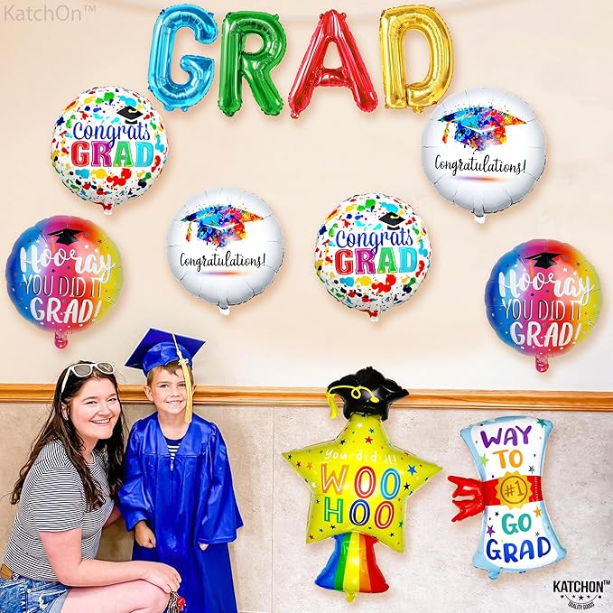 Multicolor Graduation Balloons Set -Pack of 12, Preschool Graduation Balloons, Star Balloon, Congrats Grads Balloons and Grad Banner for Graduation Decorations 2026, Congrats Grad Decorations, KatchOn