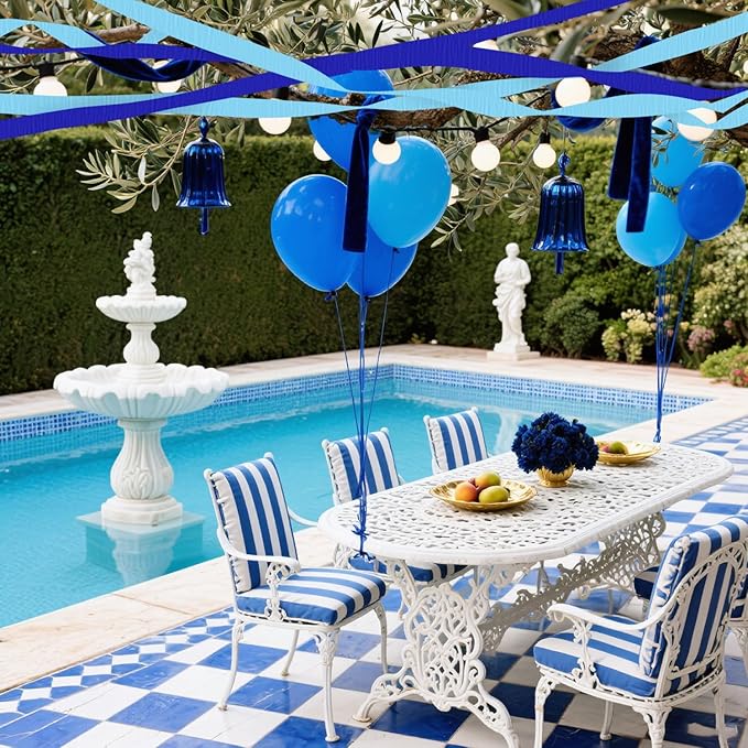 4 Crepe Paper Streamers Rolls, 328ft Pack of Royal Blue and Blue Crepe Paper for Birthday Baby Shower Wedding Graduation Party Decorations (1.8 inch x 82 ft/Roll)