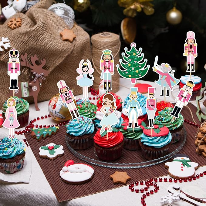Pink Nutcracker Cupcake Toppers Nutcracker Birthday Cake Toppers for nutcracker Christmas Birthday Cake Supplies