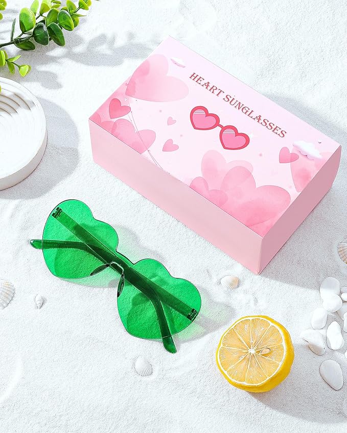 12 Pairs Heart Shaped Sunglasses Candy Color Rimless Fun Heart Glasses for Women Party Favors