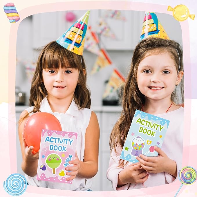 Candy Activity Books for Kids - 24Pc Coloring Book Set with Mazes, Word Scramble Games & Mini Books for Birthday Party Goodie Bags & School Classroom Favors