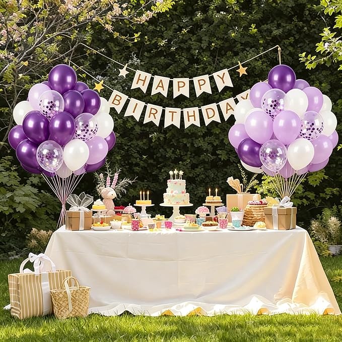 Lavender Balloons Pearl White and Purple Balloons, 60 Pcs 12 Inch Latex Balloons with 1 Ribbon, Light Purple Balloon for Birthday Wedding Baby Shower Bridal Shower Party Decorations