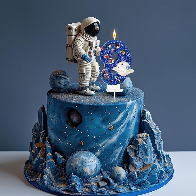 HXOUSE Spaceship Number 9 Birthday Candles - Outer Space Universe Birthday Candles for Cake, 9 Candle Topper for Anniversary Celebrations, Astronaut Rocket Party Decorations for Boys