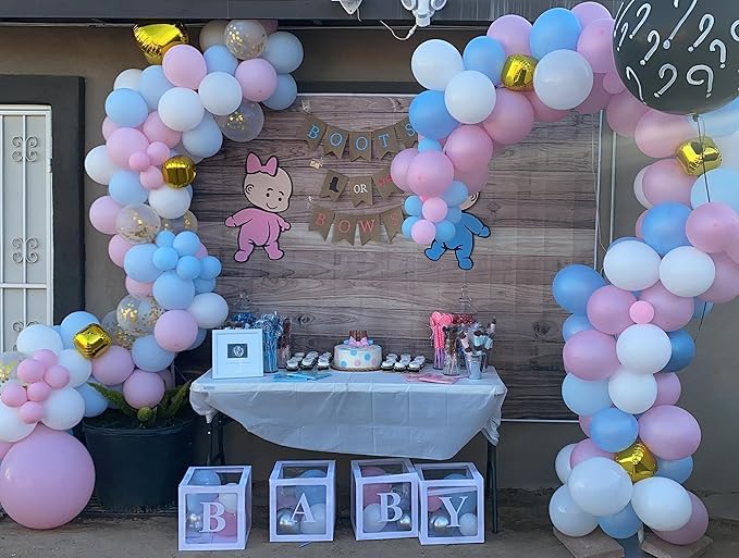 JOBKOO Pink Blue Gender Reveal Balloon Set (60pcs), Metallic Gold Balloons, Confetti Balloons, Baby Blue Balloons for Kids Birthday Party Decorations