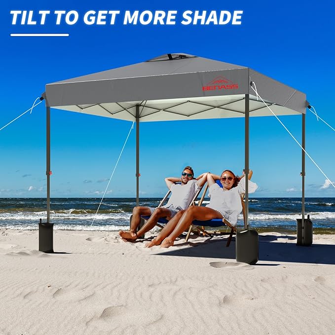 8x8 Pop Up Canopy, Easy Up Canopy Tent, Heavy Duty Tents for Parties, One Person Set Up Event Tent, Light Gray