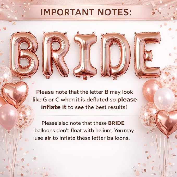 Rose Gold Bridal Shower Decorations Kit (32 PCS) for Bride to Be – BRIDE and Love Balloons, I Do Ring, Heart Balloons, Confetti & Latex Balloons, Backdrop Curtain for Bridal & Bachelorette Party
