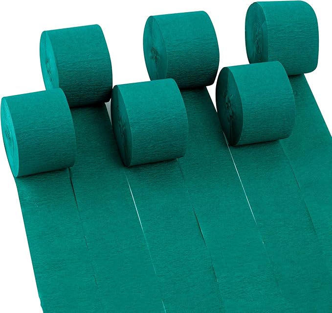 Crepe Paper Streamers 6 Rolls 492ft,Pack of Hunter Emerald Forest Green Streamers Party Decorations,Crepe Paper Roll for Graduation Christmas Jungle Decorations (1.8 Inch x 82 Ft/Roll)