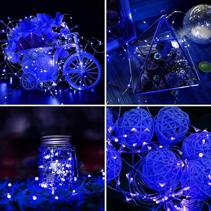 Aogist 16FT Fairy Lights with Spool,Ultra-Bright 50 LEDs Battery Operated Copper Wire String Light for Bedroom Christmas Wedding Centerpiece Parties Decoration,Blue