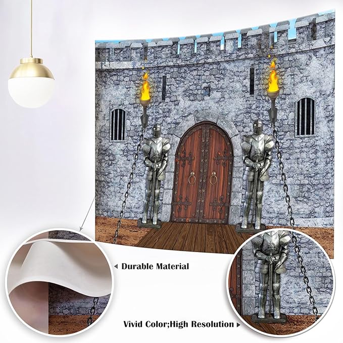 Mocsicka Medieval Knight Party Backdrop Gothic Castle Grey Stone Wall Background Medieval Knight Party Decoration Banner Castle Backdrop for Birthday Party (Grey, 10x8ft(120''x96''))