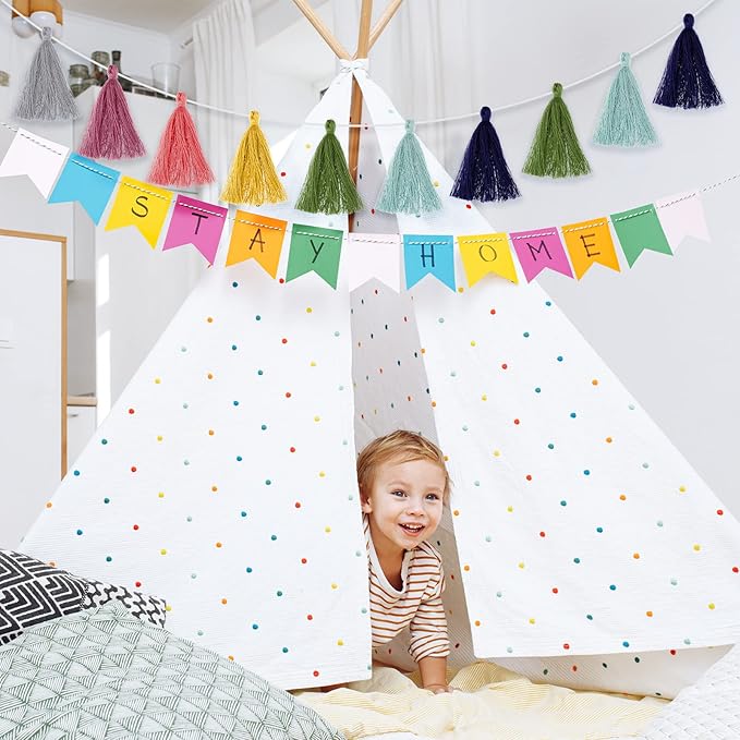 Irenare 9.8 ft Pom Pom Garland Felt Rainbow Garland 2026 Graduation Party Decoration Colorful Pennant Tassel Banner Back to School Birthday Triangle Banner for Classroom School Mantel(Bright Color)