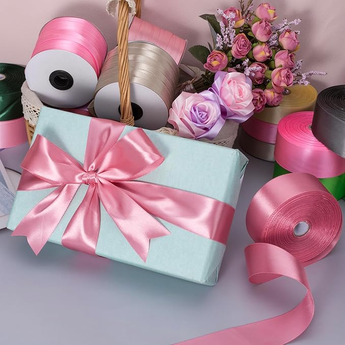 YASEO 1 1/2 Inch Rose Gold Solid Satin Ribbon, 50 Yards Craft Fabric Ribbon for Gift Wrapping Floral Bouquets Wedding Party Decoration