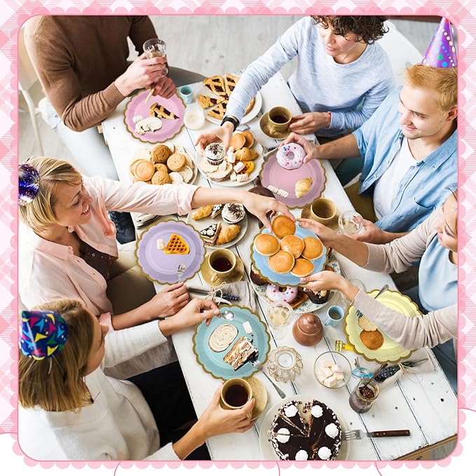 96 Pcs Pastel Paper Plates 9 Inch Colorful Gradient Scalloped Paper Disposable Dinner Dessert Plates for Birthday Wedding Bridal Party Supplies, 6 Colors