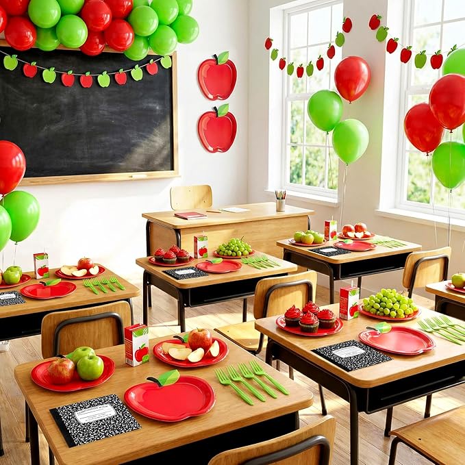 AmazingSpark 122 Pcs Preschool Kindergarten Graduation Party Decorations Apple Paper Plates Napkins Tableware Set for Teacher First Day Back to School Party Pre K Classroom Supplies