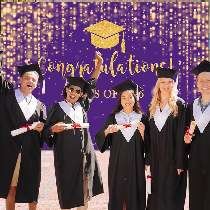 Mocsicka Class of 2026 Backdrop Purple Gold Glitter Bokeh Graduation Party Background 2026 Congrats Grad Prom Party Cake Table Decoration Photo Booth Props (10x7ft)