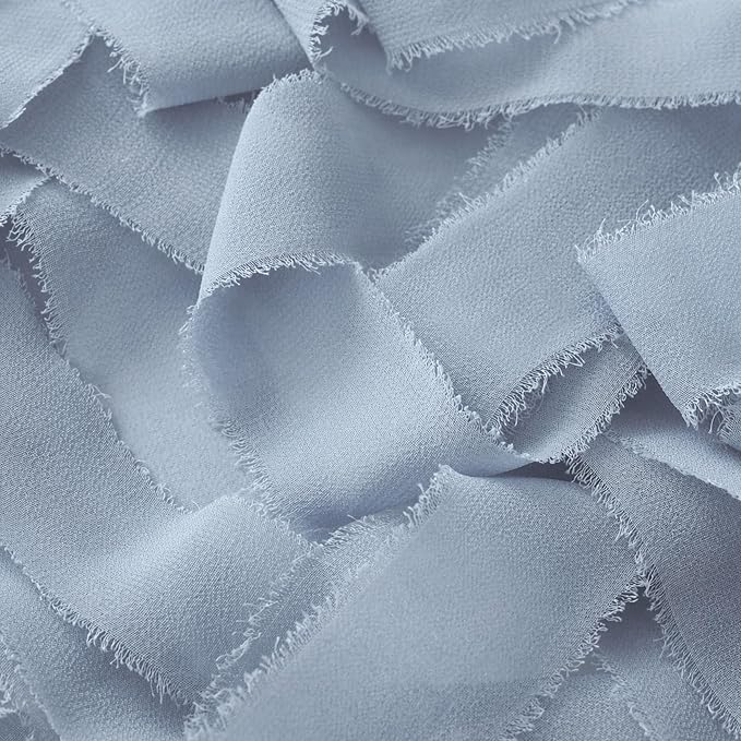 DORIS HOME Dusty Blue Chiffon Ribbon for Flower Bouquet, 1" x21Yd Fabric Ribbon for Gift Wrapping, Handmade Frayed Ribbon for Wedding Invitations/Christmas Decorations