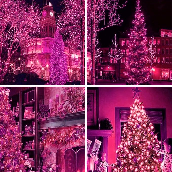 Upgraded Connectable 200 LED String Lights Indoor Outdoor, 66FT Pink Christmas Lights Waterproof, 13 Modes Twinkle Fairy Lights Plug in Clear Wire for Valentine's Day, Bedroom, Classroom Decor