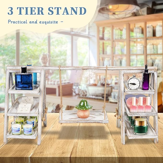 Flenpptly Wooden Cupcake Stand, 3 Tier Cupcake Display Stand for Dessert Display, Dessert Stands with Serving Tray and Foldable Stand for Party, Birthday, Wedding, Events, Baby Shower (White)