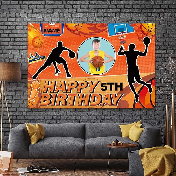 Custom Basketball Sports Happy Birthday Party Decorations Supplies Personalized Basketball Sports Birthday Backdrop Banner(4x6ft)