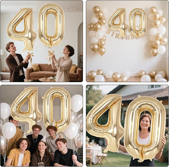 Champagne Large Number 40 Balloon, 40 Inch Light Gold Foil Helium Number Balloons, Giant Mylar Number 40 Balloons for 40 Years Old Birthday Party Anniversary Decorations (Champagne Gold 40)