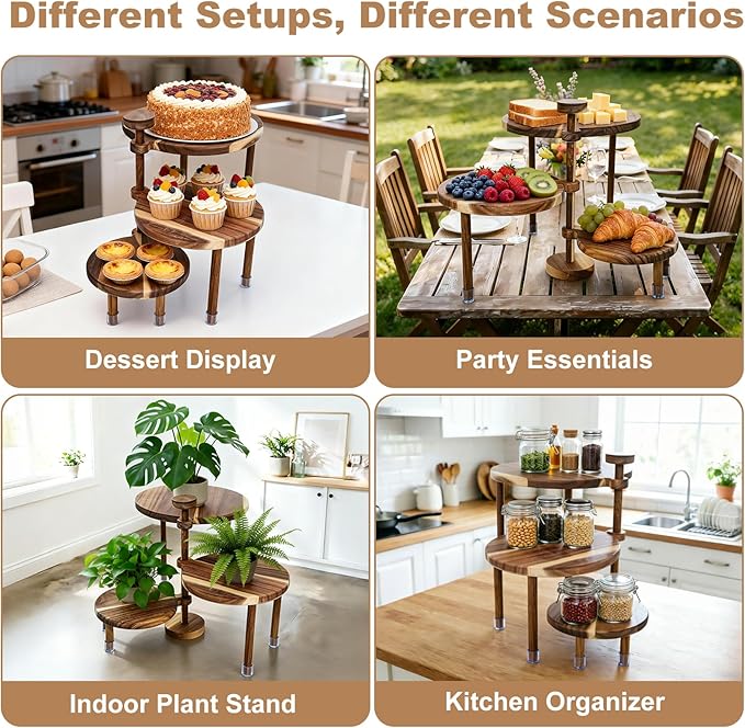 Cupcake Stand, Acacia Wood Cake Stand, Cupcake Display Stand, Wedding Cake Stands, 360° Rotatable Cupcake Stands for Party, 3 Tier Cupcake Stand, Cup Cake Tower Stand for Birthday Anniversary Party Decoration