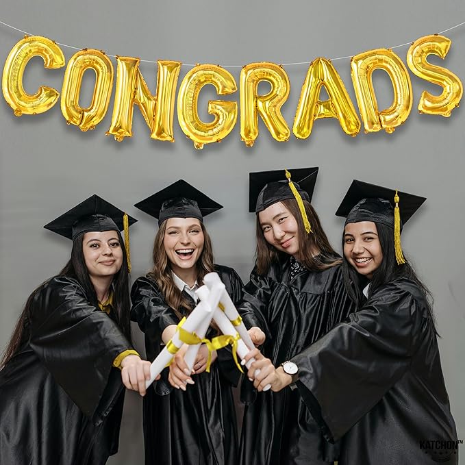 Graduation Decorations 2026 | Gold Congrats Balloons - 16 Inch | Foil Gold Congrats Balloons for 2026 Graduation Decorations | Graduation Balloons Banner | Congratulations Banner - KatchOn
