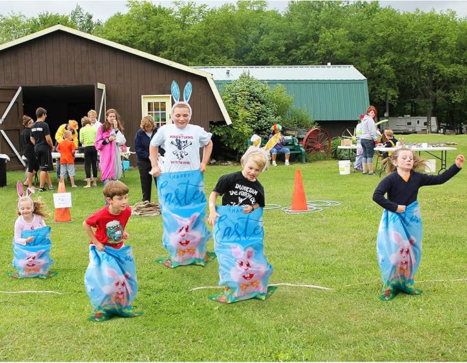 Civaner 30 Pcs Outdoor Games Set for Kids Includes 6 Bunny Potato Sack Race Bags 6 Egg and Spoon 6 Bunny Ears Headbands 6 Legged Relay Race Band for Game Party(Blue,Classic)