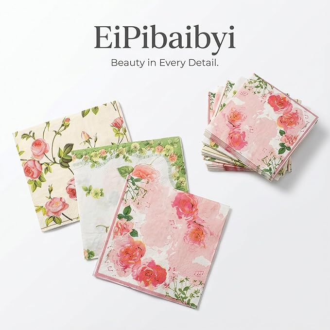 Floral Paper Napkins - 60 Count Napkins Disposable & Cocktail Napkins for Tea Party, Wedding & Baby Shower - Assorted Mixed Bouquet Party Napkins, Beverage Napkins Dinner Essentials