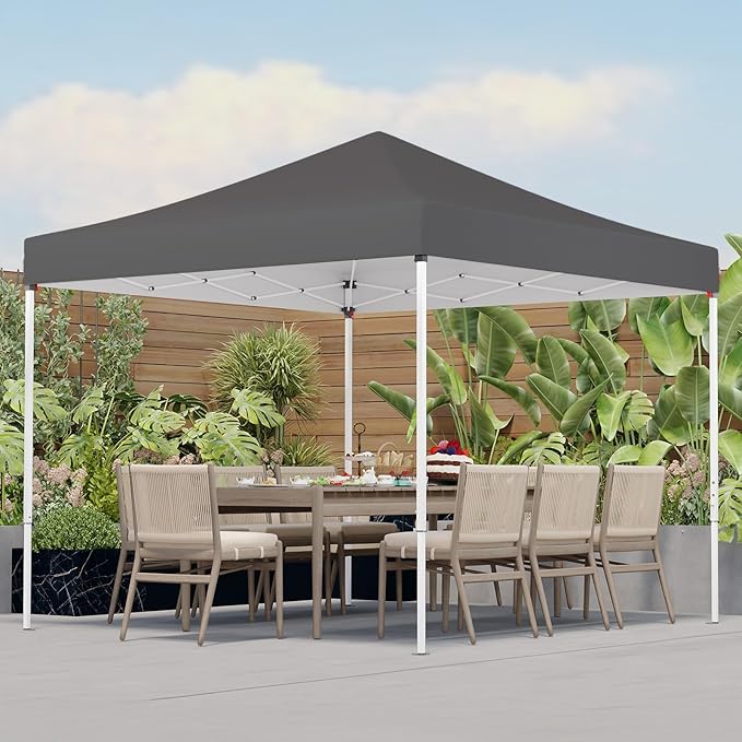 Shades 10x10 Pop Up Canopy, Heavy Duty Beach Tent with Carrying Bag for Easy Moving, Sun Shelter for Parties, Events, Camping, Outdoor Gazebo with 420D PU Coated Waterproof Grey Fabric