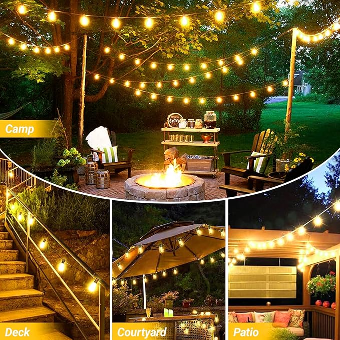 LAMPHOME 2-Pack 26Ft ST38 Outdoor String Lights, Warm Yellow Edison LED Patio Light with 12+1 Shatterproof Bulbs, Waterproof for Bistro Christmas Party Garden Decor