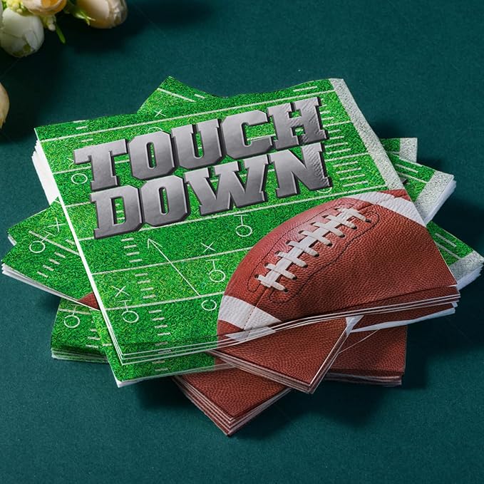 Football Party Supplies Kit Serve 25, Includes Disposable Dinner Plates, Dessert Plates, Napkins, Cups,and Football Tablecloth, Football Birthday Party Tailgate Party Decorations