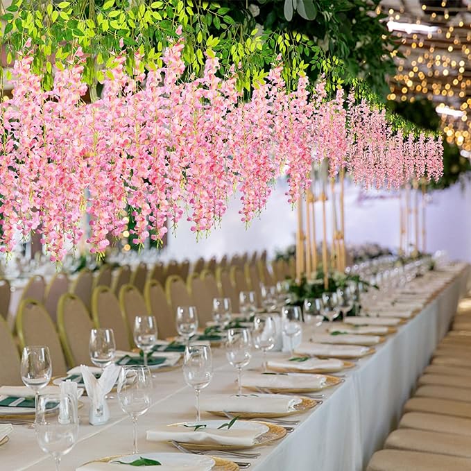 Alotiki Wisteria Hanging Flowers,12 Pack Fake Hanging Flowers,Wisteria Artificiales Garland for Home Wedding Arch Floral Party Garden Ceremony Outdoor Decor,3.6 Feet Long(12,Pink)