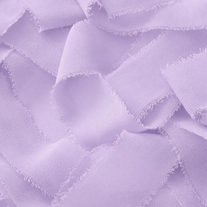 DORIS HOME Light Purple Chiffon Ribbon for Flower Bouquet, 1" x21Yd Fabric Ribbon for Gift Wrapping, Handmade Frayed Ribbon for Wedding Invitations/Christmas Decorations