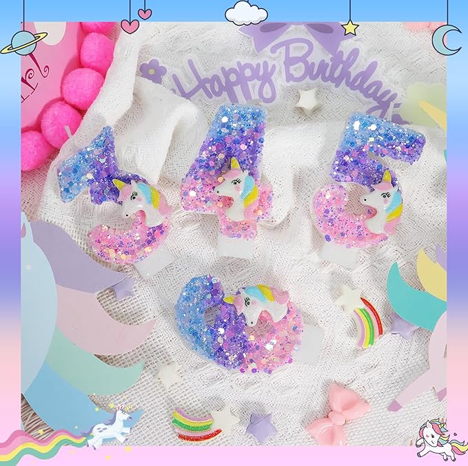 Unicorn Candle - Number 5 Candle, 5th Birthday Decorations for Girls, Colorful Sequins Birthday Candles for Cake, Cartoon Unicorn Theme Party Decorations