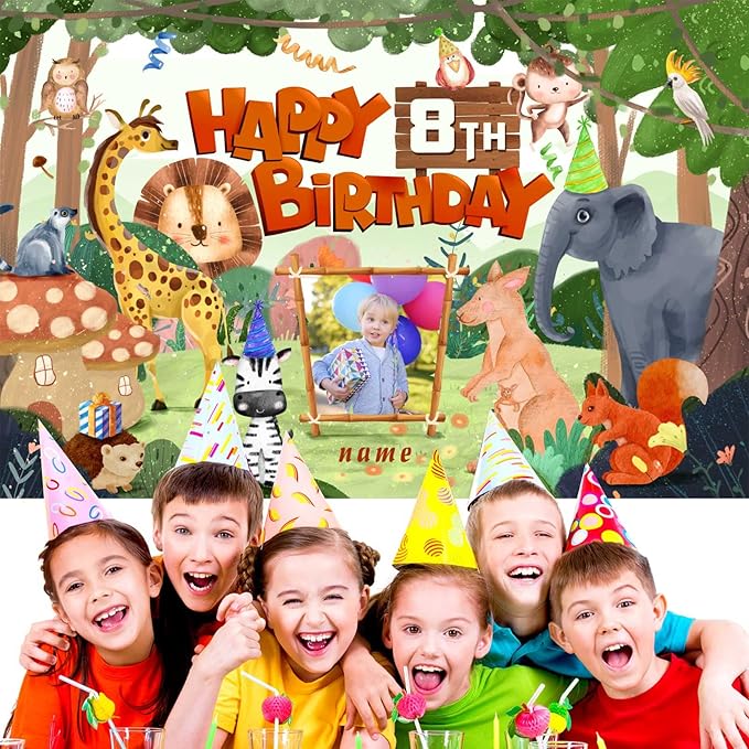 Custom Safari Birthday Decorations Supplies,Personalization Jungle Theme Birthday Decorations,Jungle Party Decorations Happy Birthday Banner Background